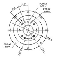 输出框架尺寸of Model SD, SDL, and SDD 110 Planetary Reducer Gearbox